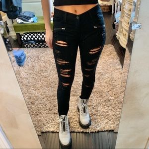 Flying monkey black distressed jeans with zippers